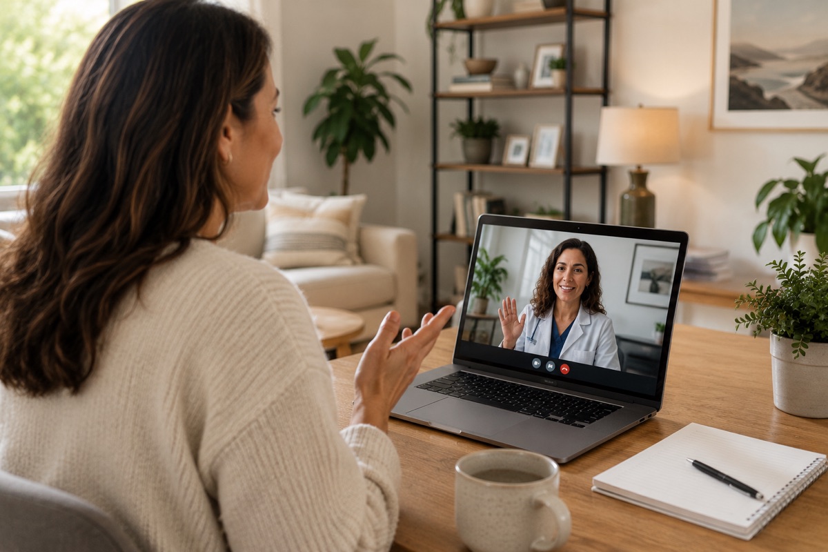 Una médica en una videollamada de telemedicina